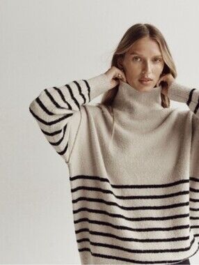 Dissh Brooklyn Stone Black Striped Jumper Oversized Turtleneck Sweater Size M